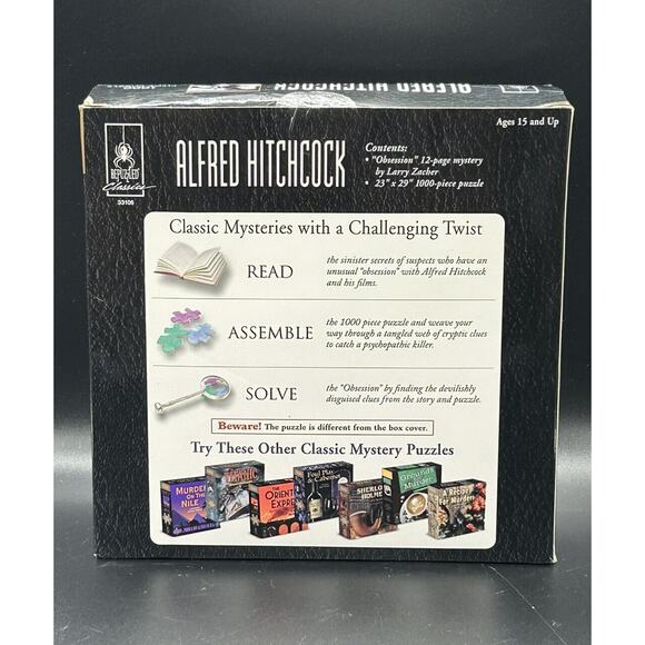 Alfred Hitchcock Mystery Jigsaw Puzzle Read Assemble Solve 1000 Pieces - Picture 2 of 6